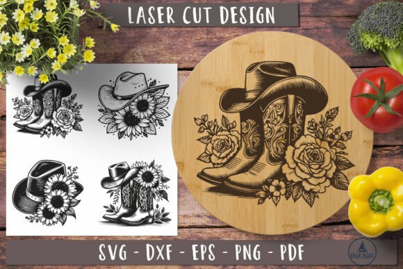 Cowboy Boots Cowgirl Laser Engraving