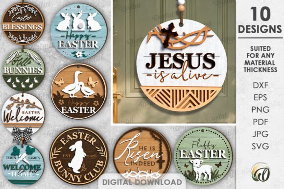 Easter Round Signs Bundle Laser Cut