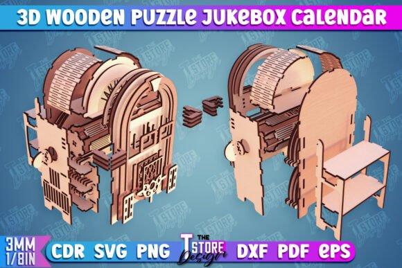 3D Wooden Puzzle Jukebox Calendar