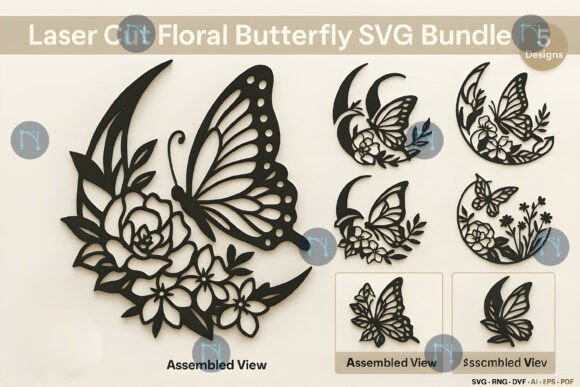 Laser Cut Floral Butterfly SVG Bundle