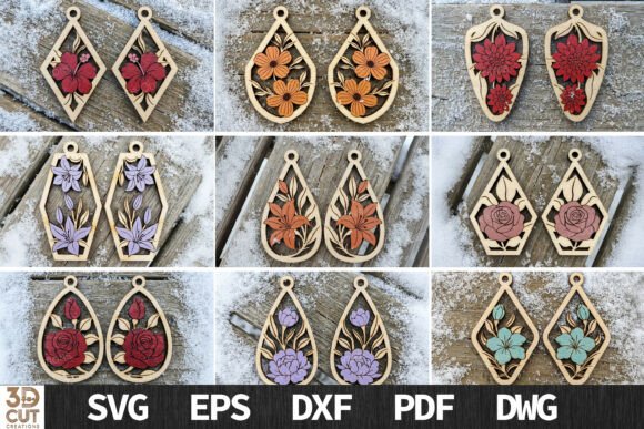 Laser Cut Flower Earrings Pack
