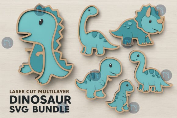 Laser Cut Multilayer Dinosaur SVG Bundle