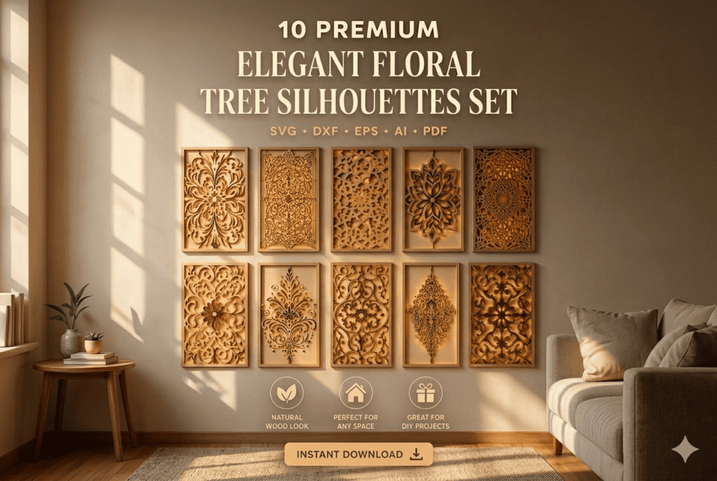 Elegant Floral Tree Silhouettes Set